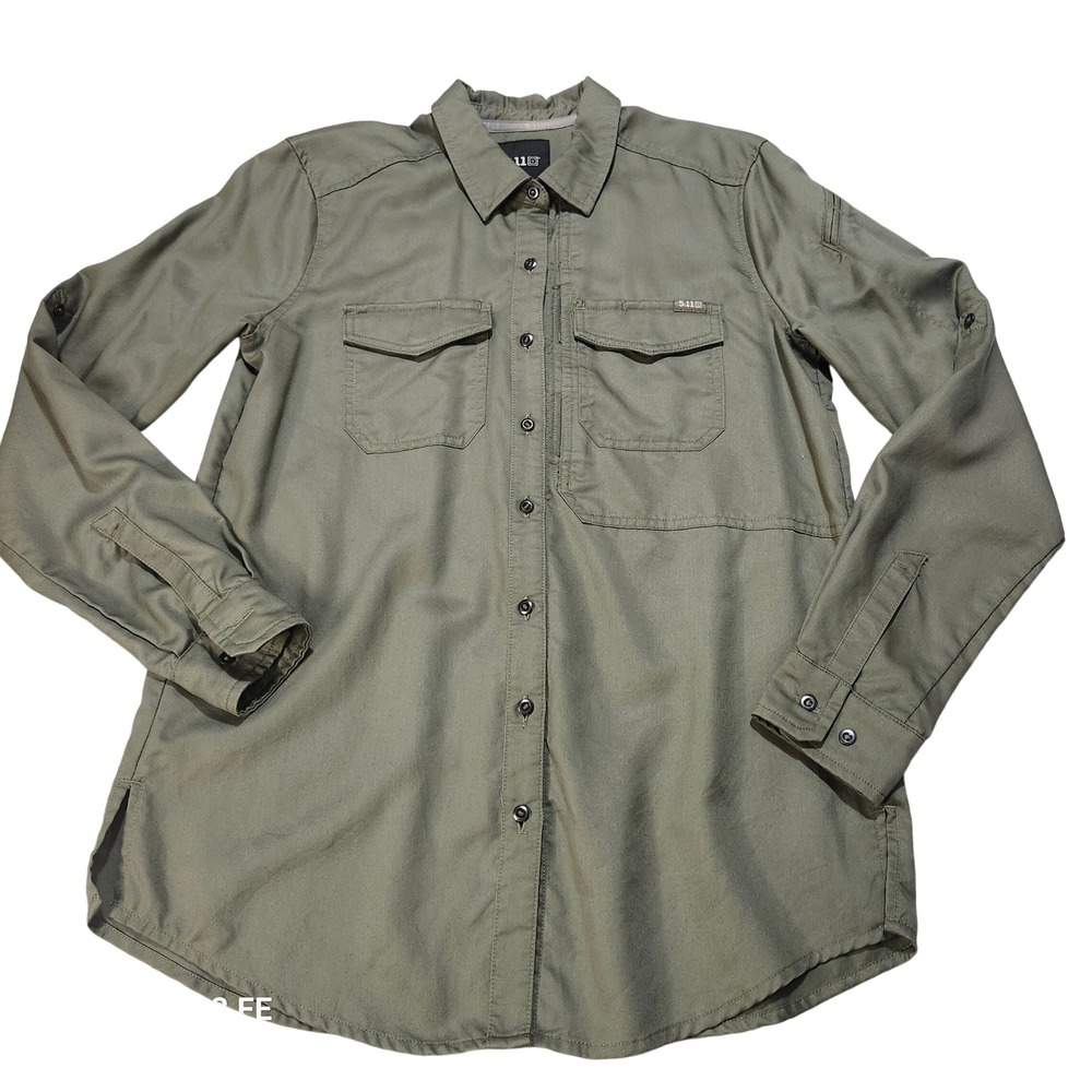 5.11 Tactical Women's S Long Sleeve Button Up Shirt‎ Olive Green Utility Pockets